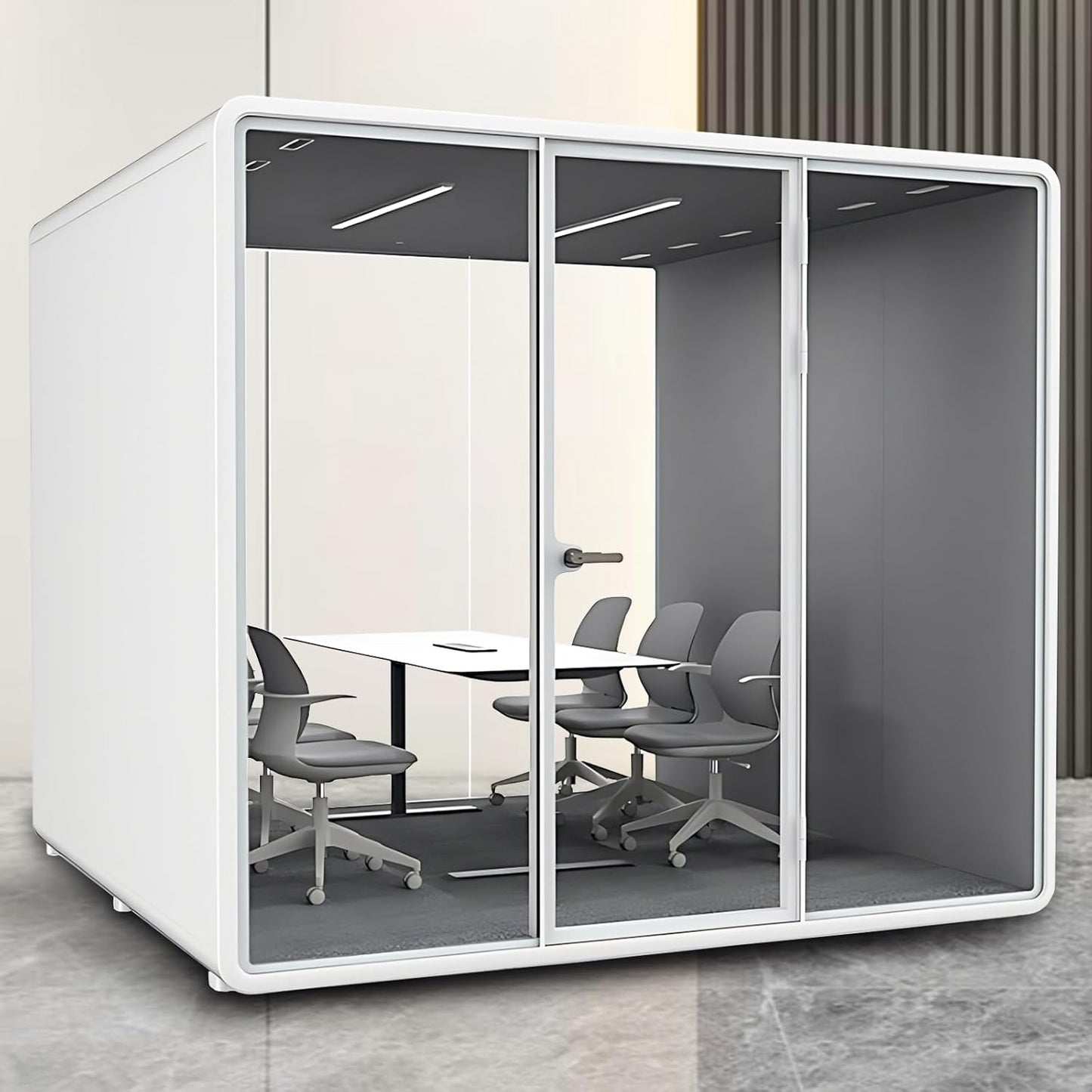 Office Sound Booth with Audio Privacy - Portable Soundproof Booth Includes White Frame with Curved Corners,Soundproof Room with Light,Fans, Magnetic Door Lock for Meeting Room (102.36IN)