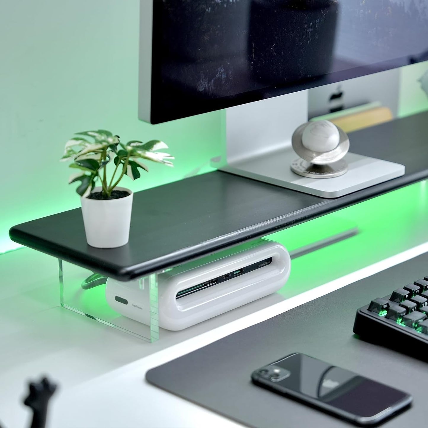 Bamboo Monitor Stand Riser with RGB Lights,31.5 Inches Desktop Shelf with Acrylic Legs Supports for Desk, PC Computer Monitor, Laptops, Printer, Speakers (Black)