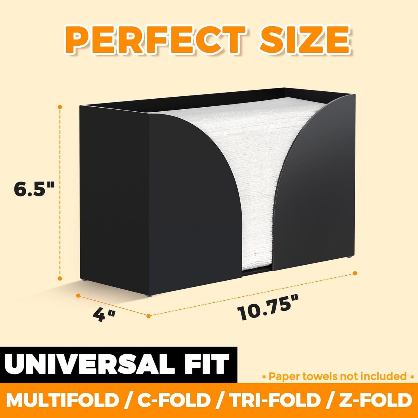 Storage Standard Multifold Paper Towel Dispenser Countertop - Matte Black Paper Towel Holder Bathroom, Durable Acrylic Napkin Holder for Bathroom, Kitchen, Office & Restaurant, 10.75 x 6.5 x 4 Inches