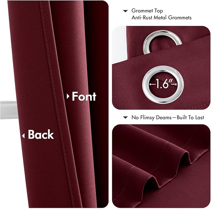 MIULEE Burgundy Red Blackout Curtains for Bedroom Living Room 72 Inches Long 2 Panels, Thermal Insulated Drapes Solid Grommet Top Noise Reduction Christmas Window Treatments W40 x L72 Inch