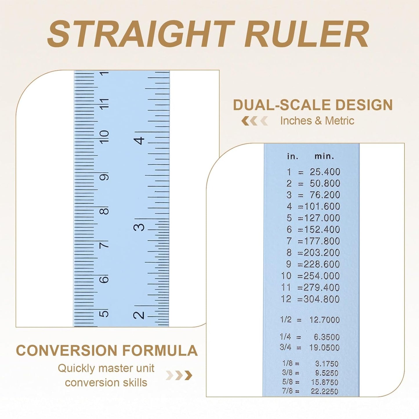 HARFINGTON 4pcs Metal Straight Ruler 15cm Metric SAE Aluminum Alloy Measuring Rulers Scale Tool with Hole for Measure Study Reading Classroom Office, Light Blue