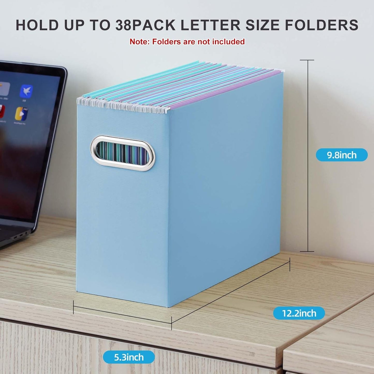 Oterri File Organizer, 4 Packs Small Storage Box, Cardboard File Folder Organizer, Collapsible File Box for Hanging File Folders Letter Size, Portable Filing Organizer with Handle (Blue)