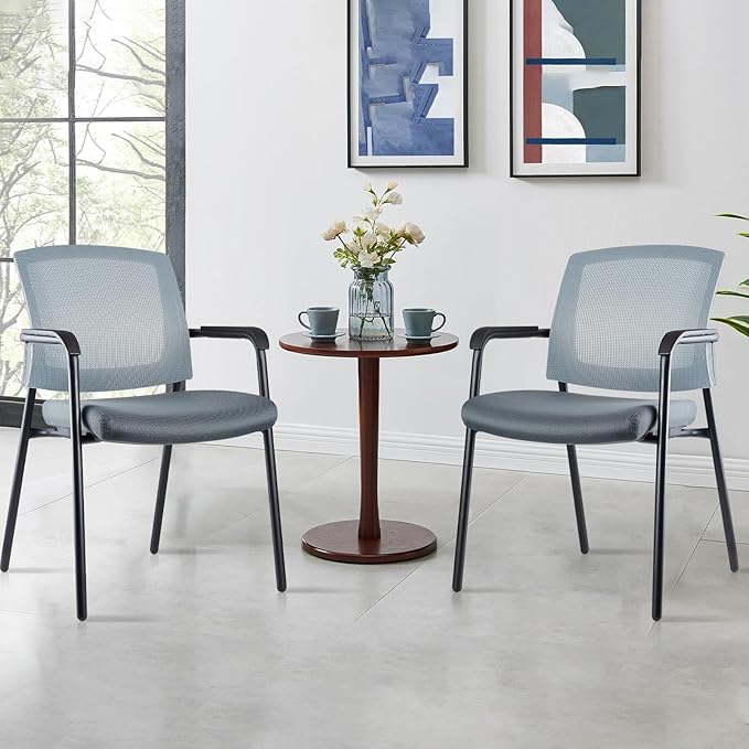 CLATINA Office Reception Guest Chair Mesh Back Stacking with Ergonomic Lumbar Support and Thickened Seat Cushion for Waiting Conference Room Gray 4 Pack