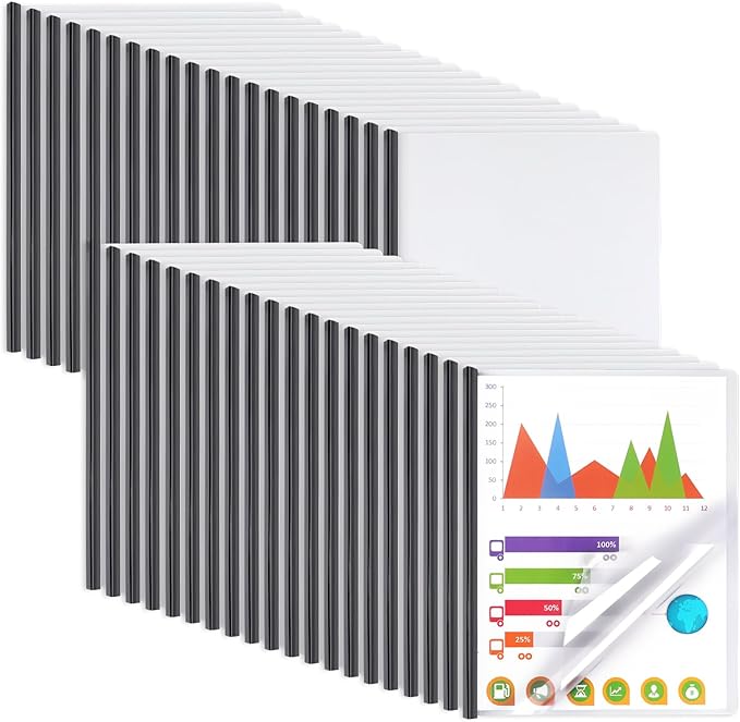 Report Covers with Sliding Bar, Clear Report Covers for A4 and Letter Size Paper, Resume Covers Presentation Folders File Document Binder for School Business, 70 Sheet Capacity