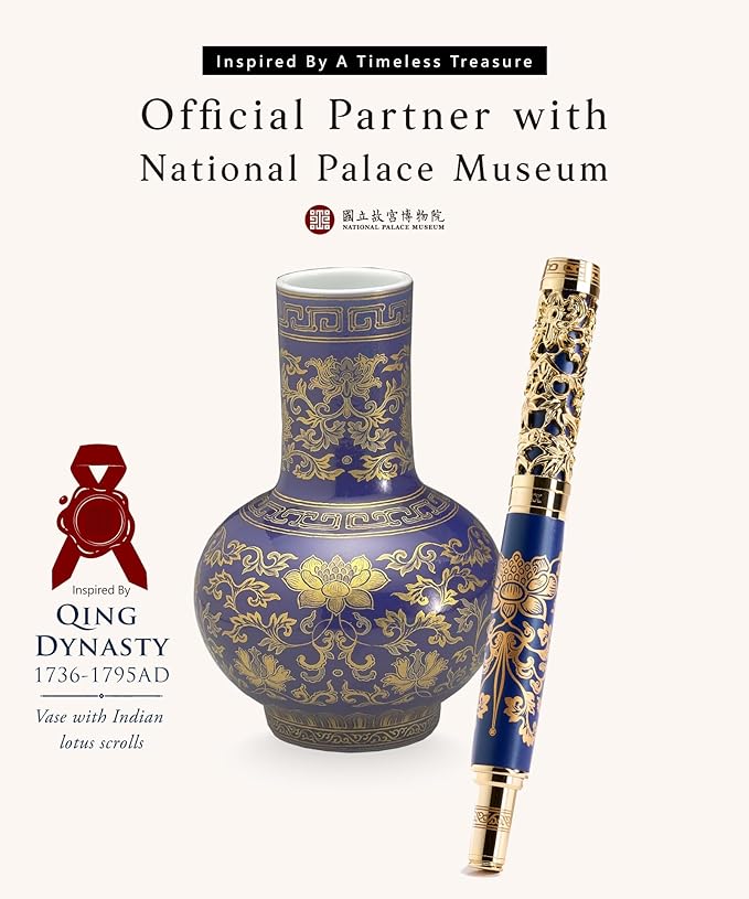 Luxury Fountain Pen Set With Stand - Museum Art Collections - Crafting Timeless Beauty - the Best Gift & Office Desk Decor, German SCHMIDT Fine Nib, Solid Metal & Marble Texture