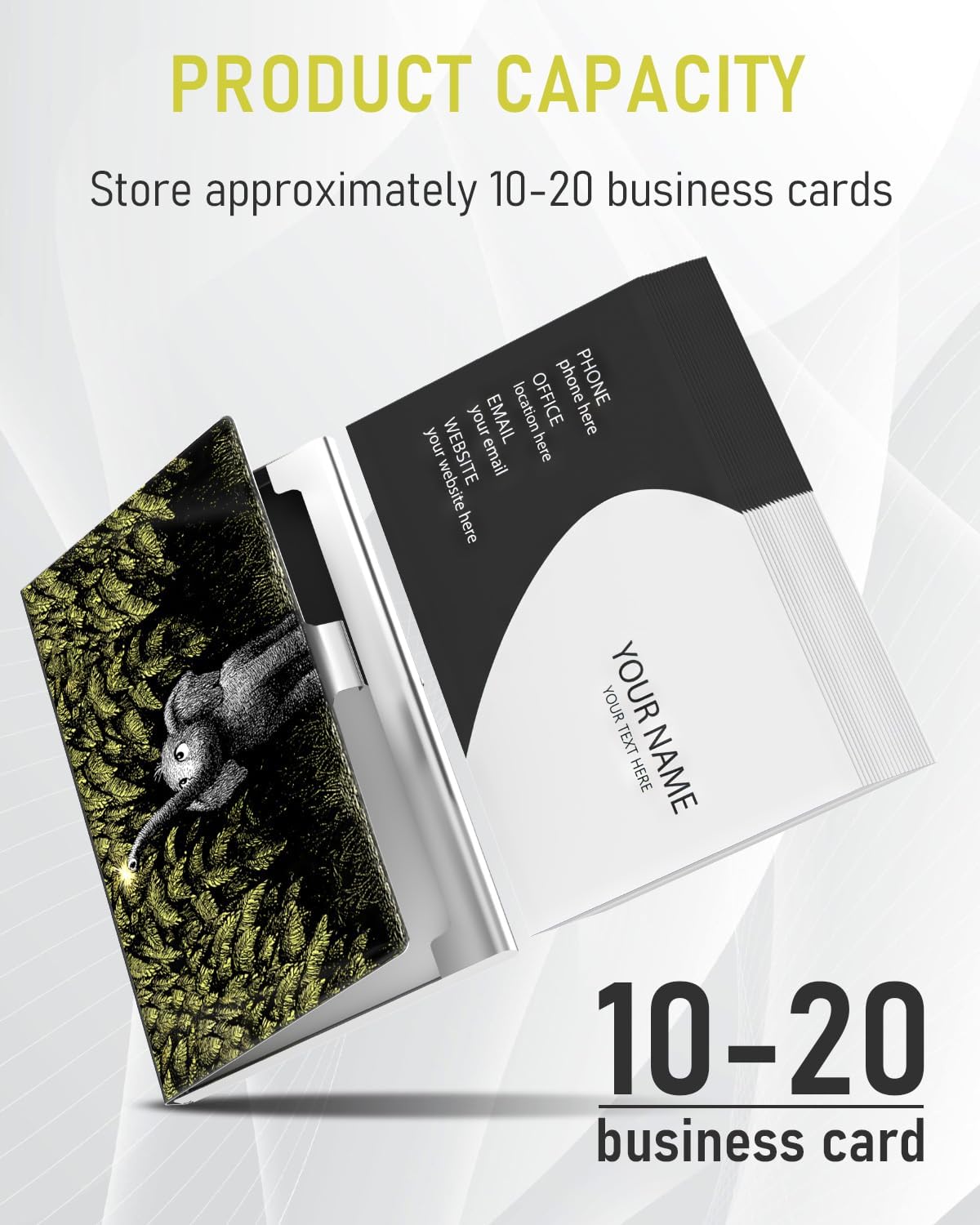 Business Card Metal Slim Organizer, Professional Stainless Steel Square Pocket Wallet for Office Workers, Compact and Portable for Pockets (Elephant A)