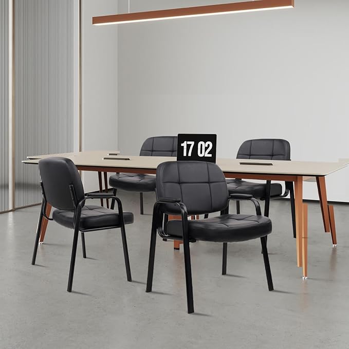 CLATINA Big & Tall 500 lbs Waiting Room Guest Chair, Leather Office Reception Chair No Wheels with Padded Arms for Elderly Home Desk Conference Room Lobby Side Salon Clinic, Black(6 Pack)