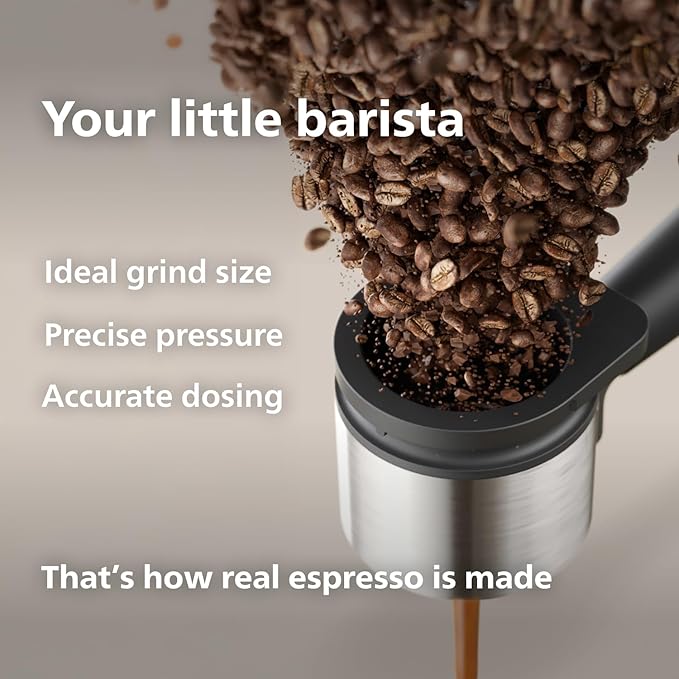 Philips Baristina Espresso Machine+Milk Frother Bundle. Real espresso. Compact coffee machine, portafilter, grinder, Cafe Crema. Dairy & Non-Dairy Milk foam. Hot & Cold. Easy Clean. Black (BAR303/60)
