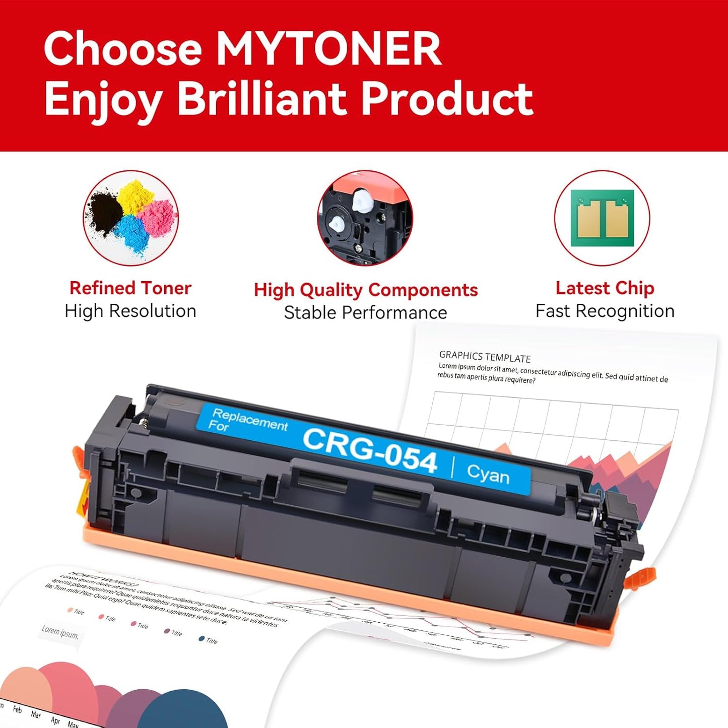 MYTONER 054 Remanufactured Toner Cartridge Set Replacement for Canon 054 054H CRG-054 for Color imageCLASS MF644Cdw MF642Cdw LBP622Cdw MF641Cw Printer 4 Pack High Yield Ink (Black Cyan Yellow Magenta)