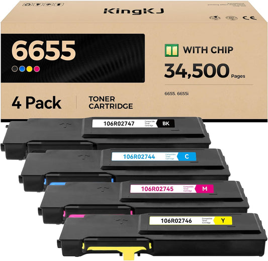 6655 Toner Cartridge Set 4-Pack High Capacity Black Cyan Magenta Yellow Replacement for Xerox 106R02744 106R02745 106R02746 106R02747 Compatible with Xerox WorkCentre 6655 6655i Color Printer Ink Copy