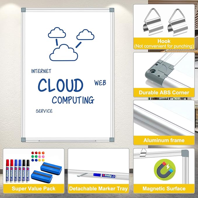 H-Qprobd Magnetic Dry Erase White Board, Dry Erase Board for Wall 48" X 36" Aluminum Frame, Hanging Whiteboard for Home, School, Office, Kitchen