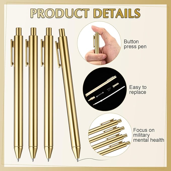 30 Pcs Gold Metallic Slim Ballpoint Pens Bulk Retractable Black Ink Medium Point (0.5mm) Smooth Writing Pens for Wedding Bridal Shower Business Office Students Teachers