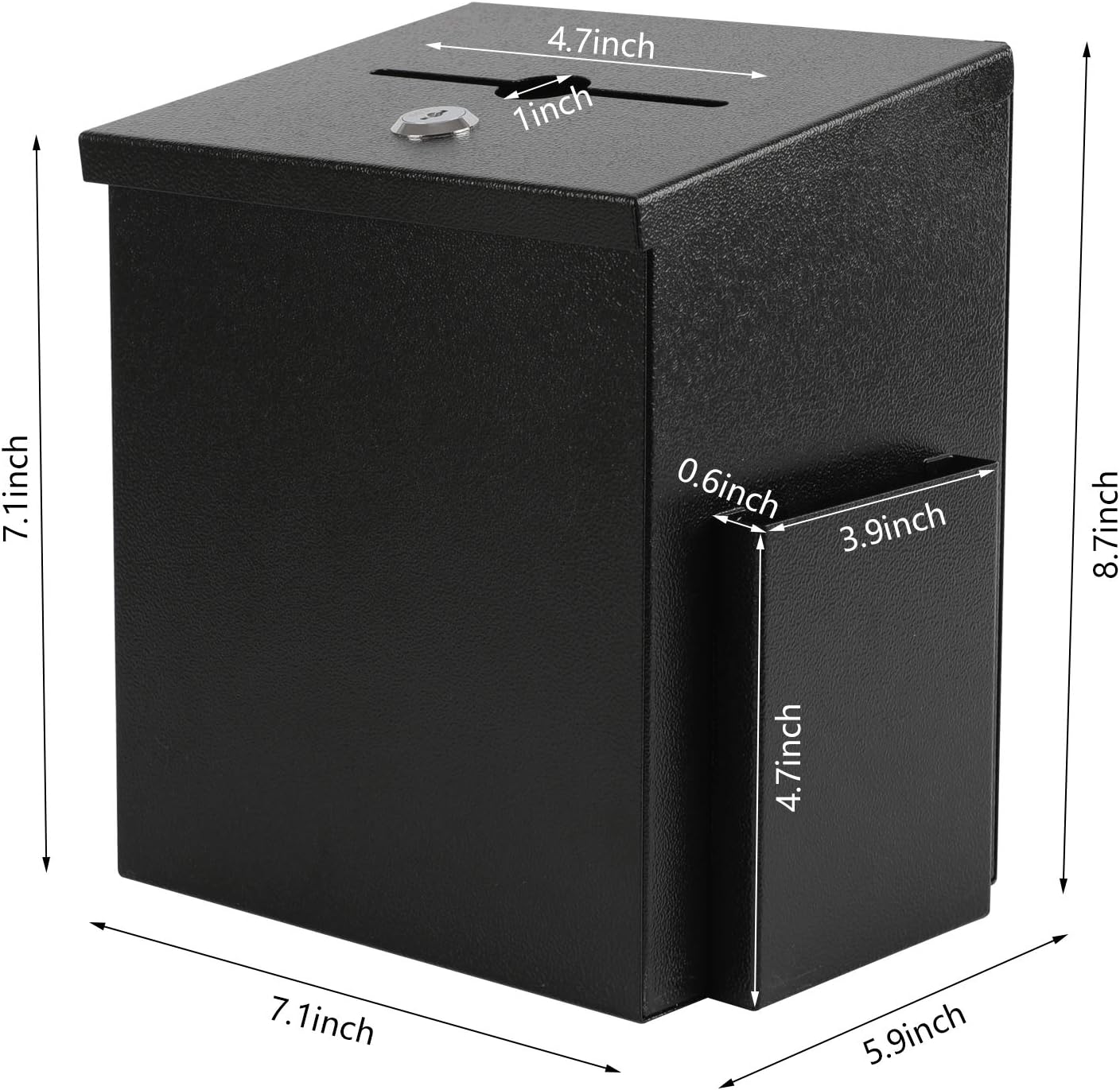 xydled Wall Mounted Ballot & Donation Box with 50 Suggestion Cards, Metal Suggestion Box with Key Lock, Collection Box, Black, 8.7"x 5.9"x7.1"
