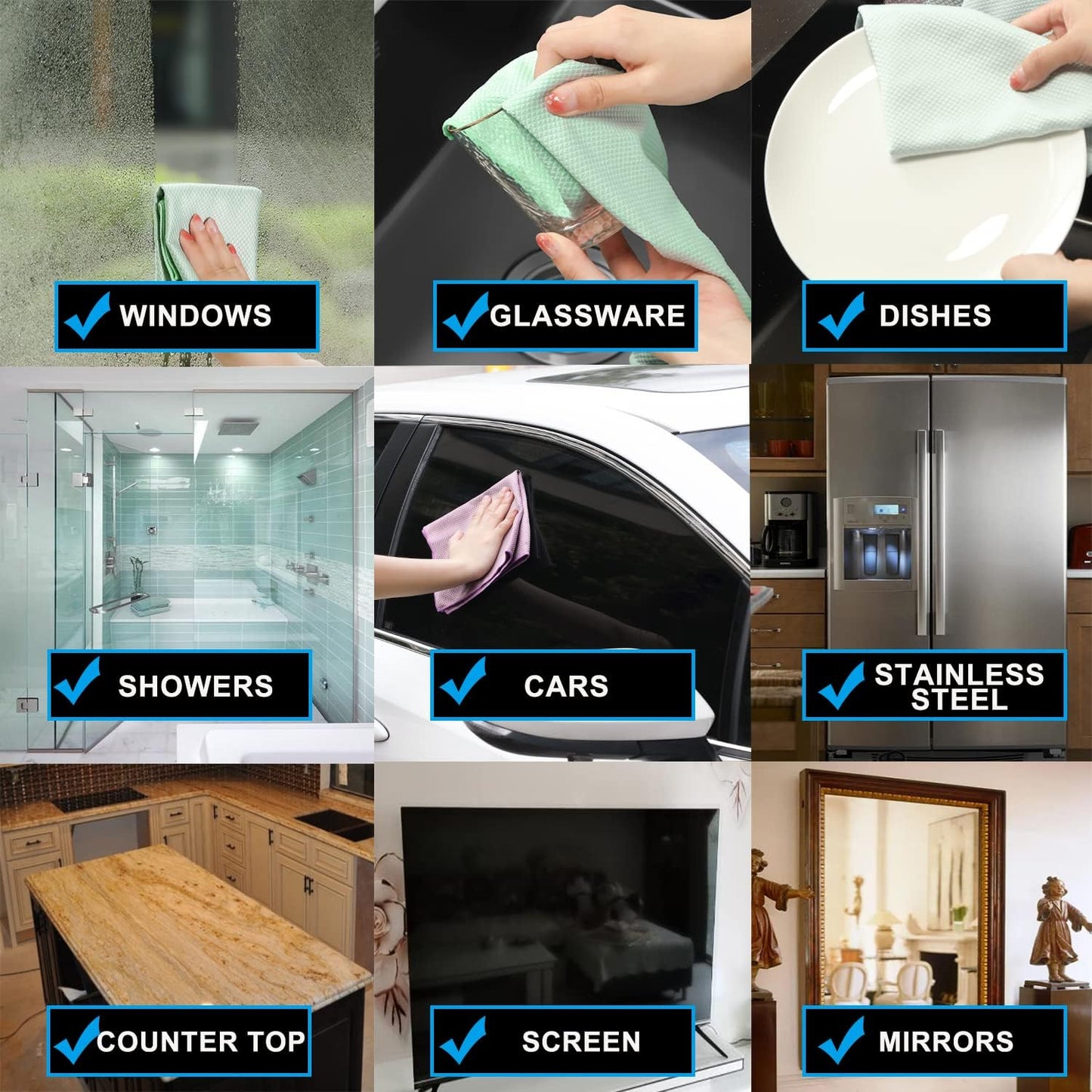 Nano Streak Free Magic Microfiber Cleaning Cloths Easy Clean Nanoscale,Fish Scale Window Mirror Glass Car Stainless Steel Cleaning,Lint Free Dish cloth Wine Glass Polishing Towel,Reusable,Pack 6,Mix