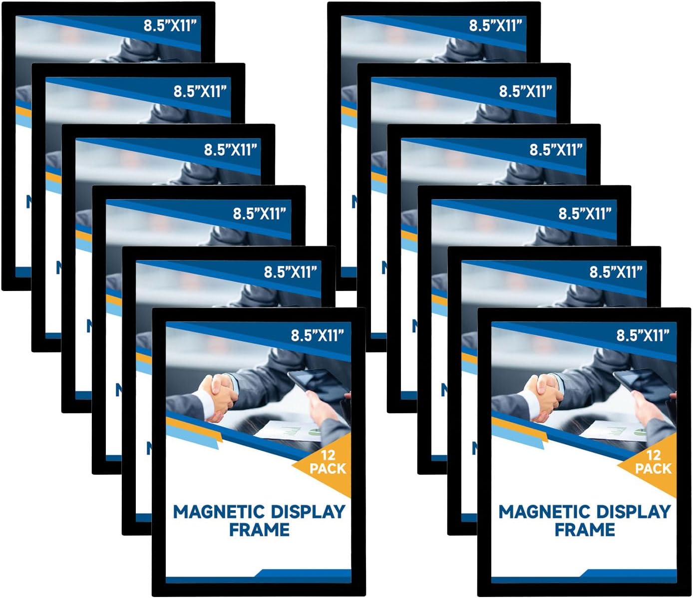 Magnetic Sign Holder - 8.5×11" Wall Mounted Self-Adhesive Magnetic Paper Holder,Transparent Wall Display Frame with Black Edge,Suitable for Office, Store, Mall, Home (8.5"x11" 12pack)