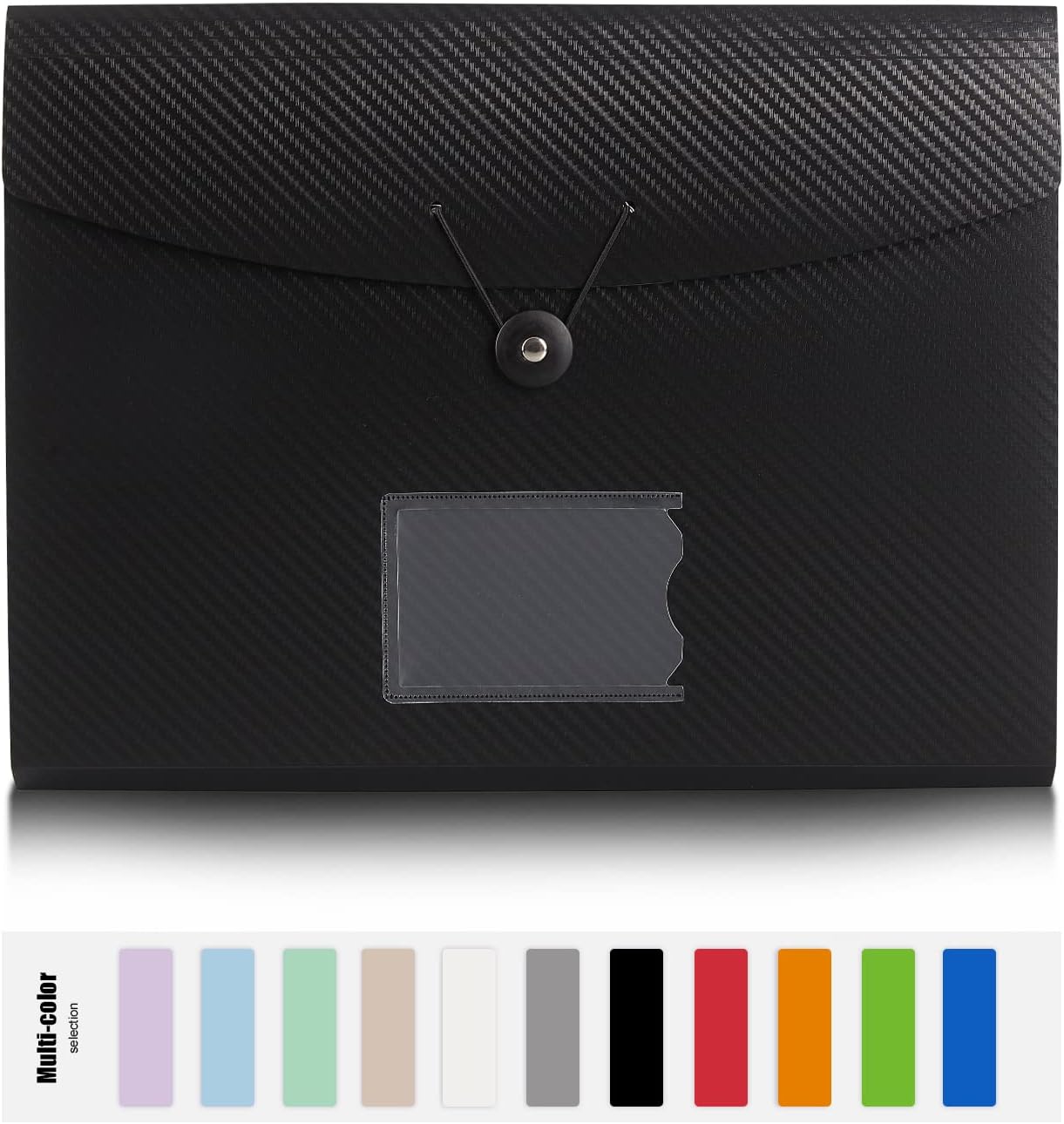 Expanding File Folder, 13 Pockets, Black, Polypropylene