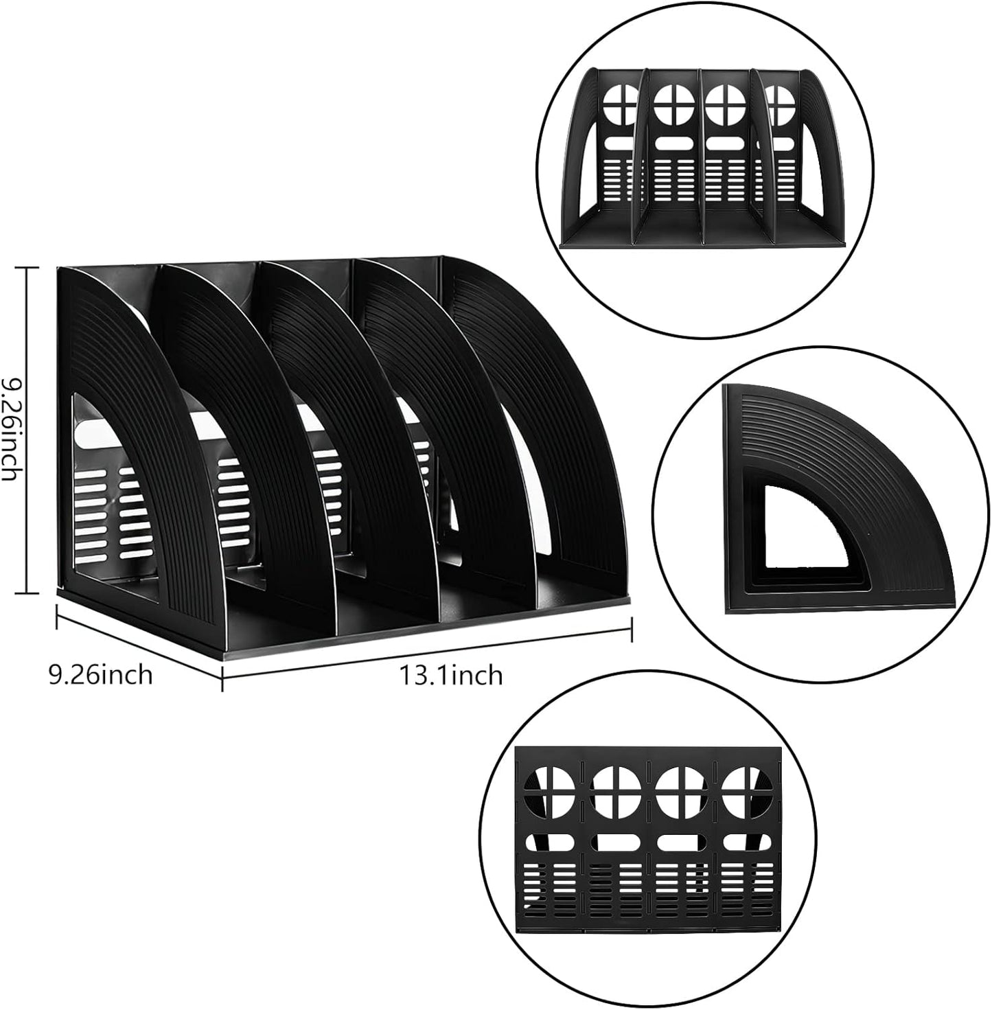 SAYEEC File Holder Storage Folder 4 Compartment Standing Desktop Hollow Organizer Black Files Shelf Frame Thicken Plastic Paper Notebook Magazine Bookstore for Office School Supplier Students