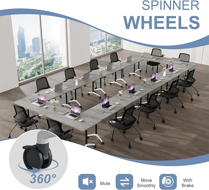 Folding Conference Table, Mobile Training Table for Office Conference, Modern Modular Rectangular Work Desk Meeting Seminar Work Tables with Caster Wheels, Large Breakroom Tables (2Pack L47.2in)