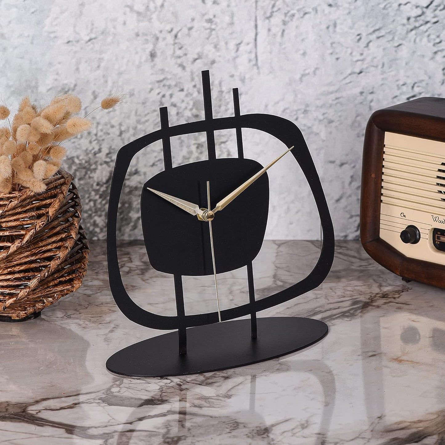 Table Clock for Living Room Office, Bedside, Kitchen | Silent Running Night Shelf Analog Desk Clock with 8 x 9 inch Size | Decorative Table Clocks