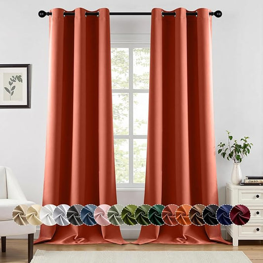 MIULEE Burnt Orange Blackout Curtains for Bedroom Living Room 90 Inches Long 2 Panels, Thermal Insulated Room Darkening Drapes Solid Grommet Top Noise Reduction Terracotta Rust Fall Window Treatments