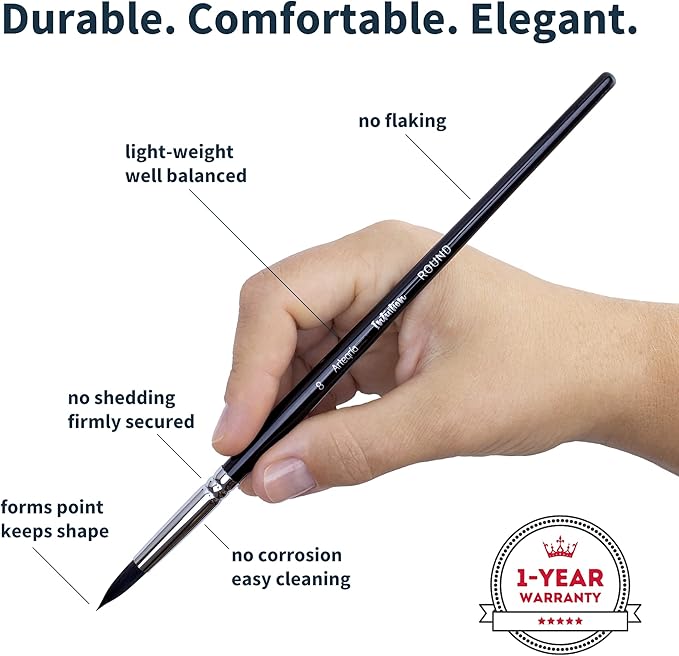 ARTEGRIA Watercolor Brush Set, 10 Professional Soft Synthetic Squirrel Paint Brushes, Including Pointed Rounds, Flats, Dagger, Oval Wash