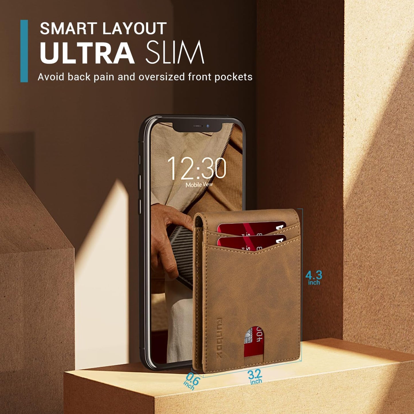 RUNBOX Wallet for Men Slim Rfid Leather 2 ID Window With Gift Box