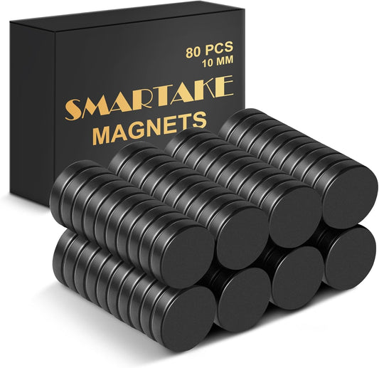 SMARTAKE 80 Pcs Refrigerator Magnets, Small Round Fridge Magnets, Multi-Use Premium Neodymium Office Magnets for Fridge, Whiteboard, Billboard in Home, Kitchen, Office and School (Black)
