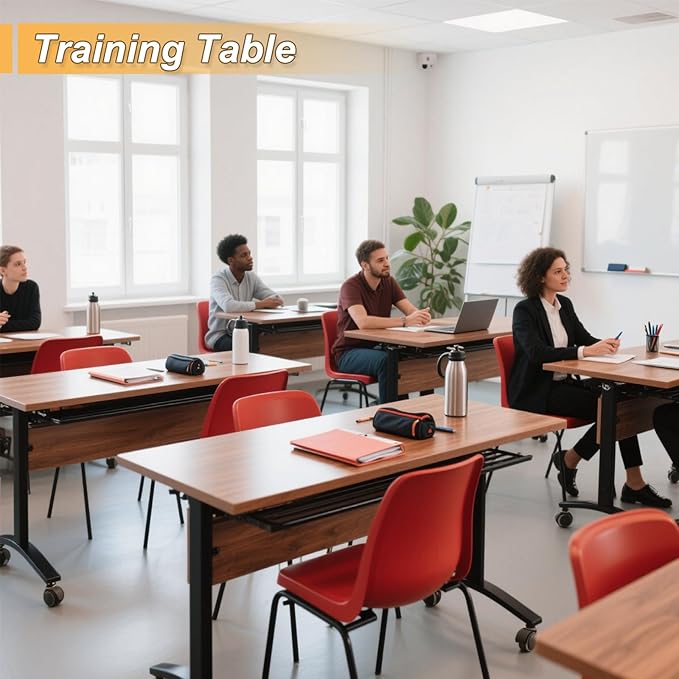 Conference Room Table with Silent Wheels, Mobile Folding Conference Table for 16 Person,Flip Top Office Training Tables with Walnuts Wood Tabletop, for School,Business Meeting Rooms (2 Pack 63in)