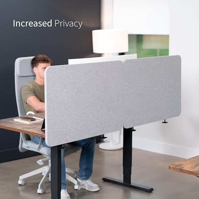 VIVO Clamp-on/Screw-on 71 x 24 inch Privacy Panel System, Sound Absorbing Cubicle Desk Divider, Acoustic Partition, 2 Panels, Gray, PP-2-V072G