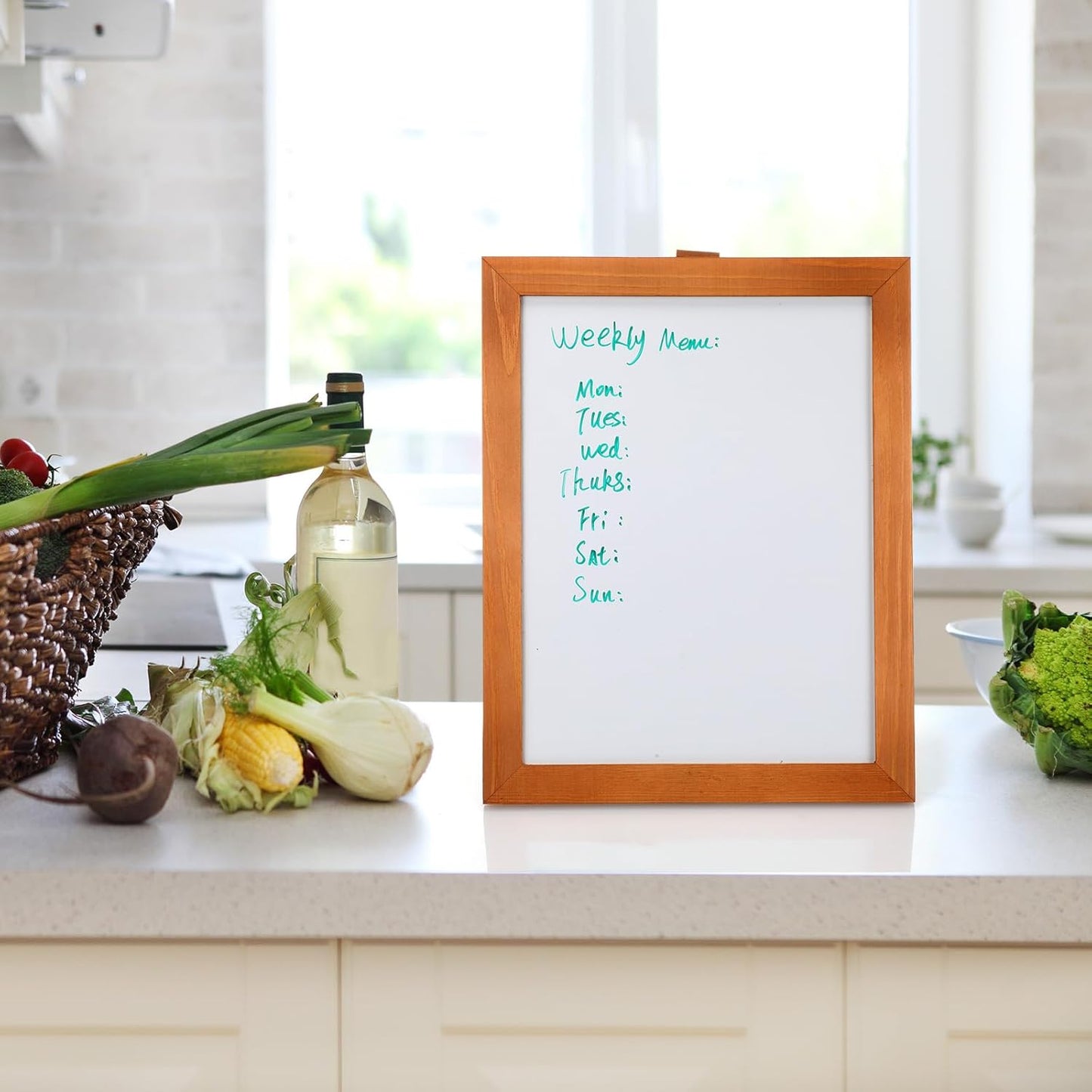 Chuangdi Desktop Dry Erase Board Whiteboard with Stand 14 x11 Desktop Whiteboard Wooden Frame White Writing Board with 8 Pcs Marker Pens 1 Magnetic Eraser for School Office Restaurant Menu Supplies