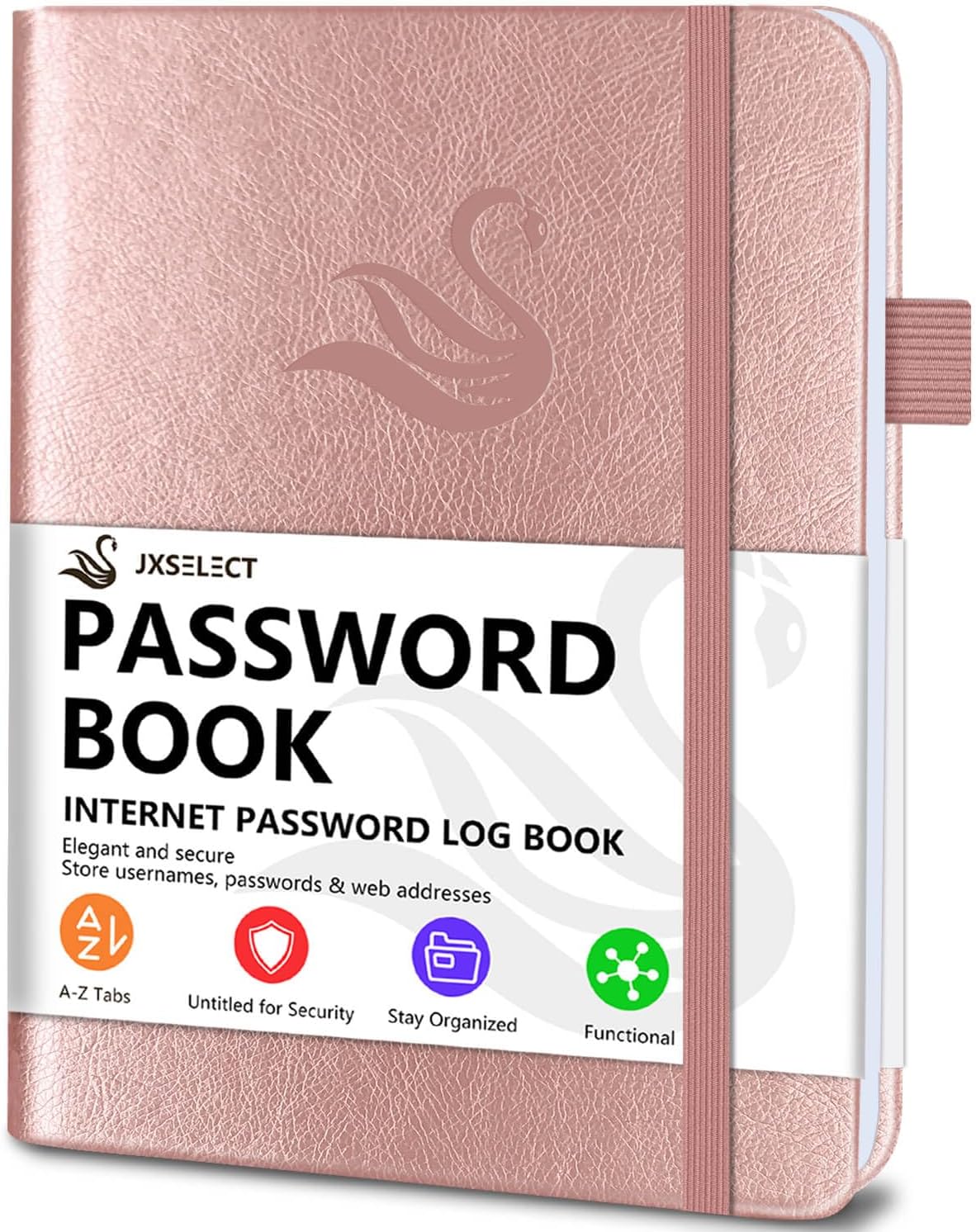 Elegant Password Book with Alphabetical Tabs - Hardcover Password Book for Internet Website Address Login - 7" x 10" Password Keeper and Organizer w/Notes Section & Back Pocket (Rose Gold)
