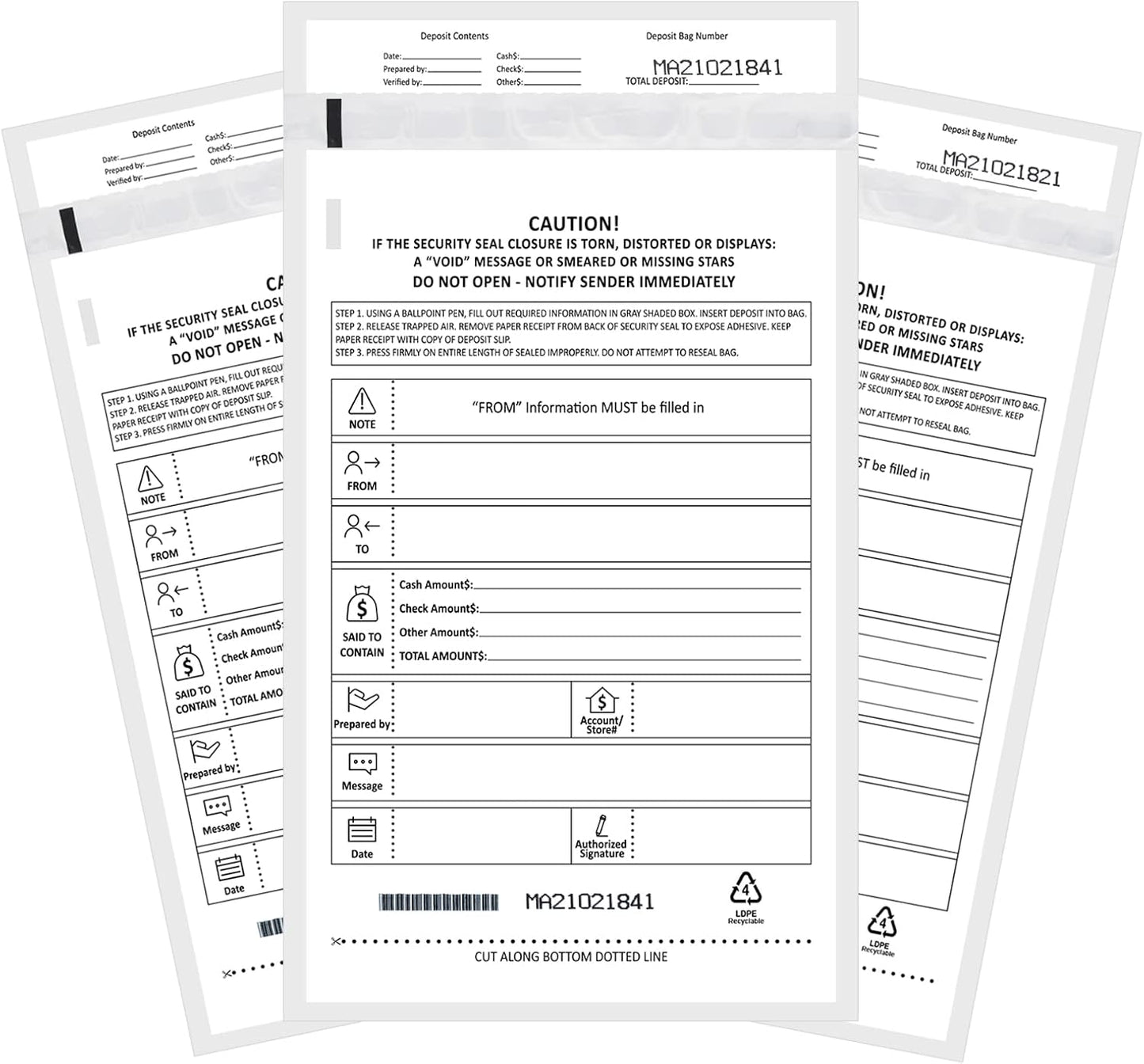 Deposit Bags Security Pocket Bank 6 Inch x 9 Inch (White, 500 Pack)