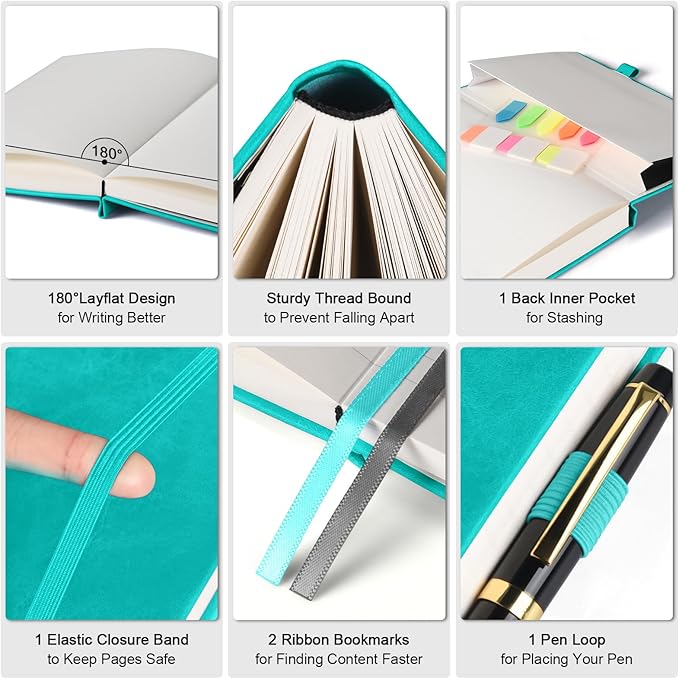 Lined Notebook Journal for Women Men, B5 College Ruled Notebook, 312 Numbered Pages Notebooks for Work, 100gsm Paper Daily Journal, Hardcover Vegan Leather Journals for Writing Office, Peacock Blue