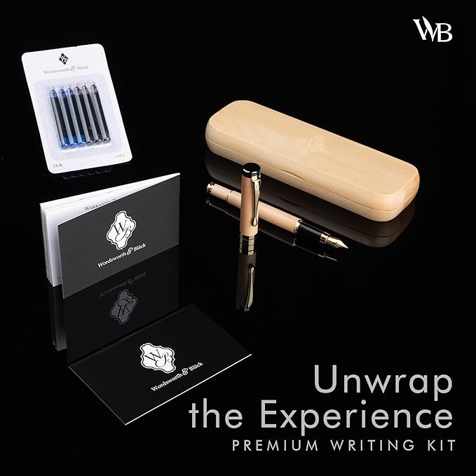 Wordsworth & Black Fountain Pen Set, Luxury Bamboo Wood - Fine Nib, Gift Case; Includes 6 Ink Cartridges, Ink Refill Converter -Journaling, Calligraphy; Drawing, Smooth Writing [Maple Wood]