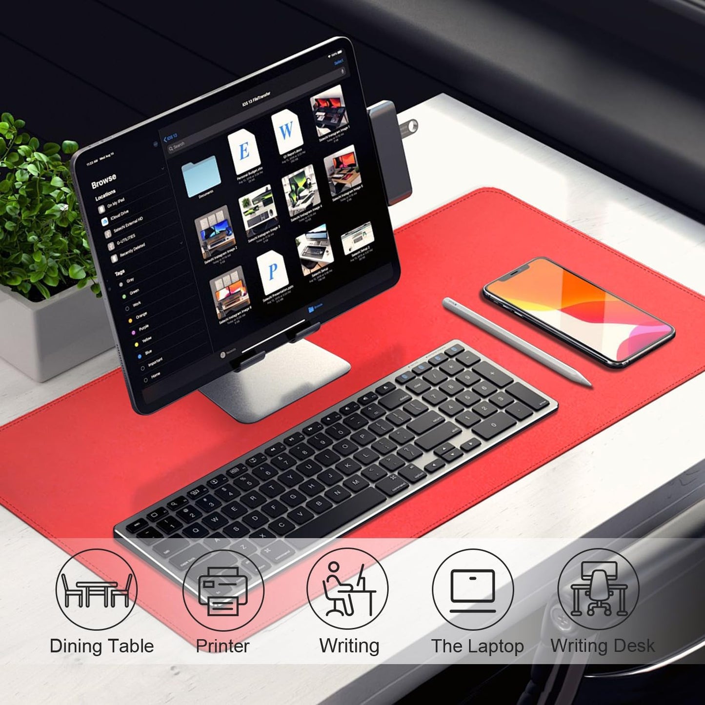 Leather & Suede Desk Cover | Non-Slip Large Mouse Pad | Waterproof Office & Home Blotter (Candy Red, 23.6" x 13.7")