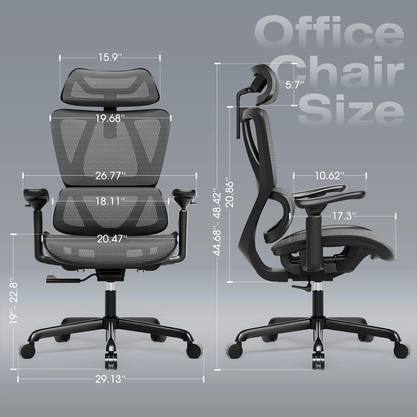 T11 Ergonomic Office Chair,High Back Desk Chairs with Separate Lumbar Support,Magic Armrests,Adjustable Wide Headrest,Comfy Executive Computer Chair,Big and Tall Mesh Chair for Home Office
