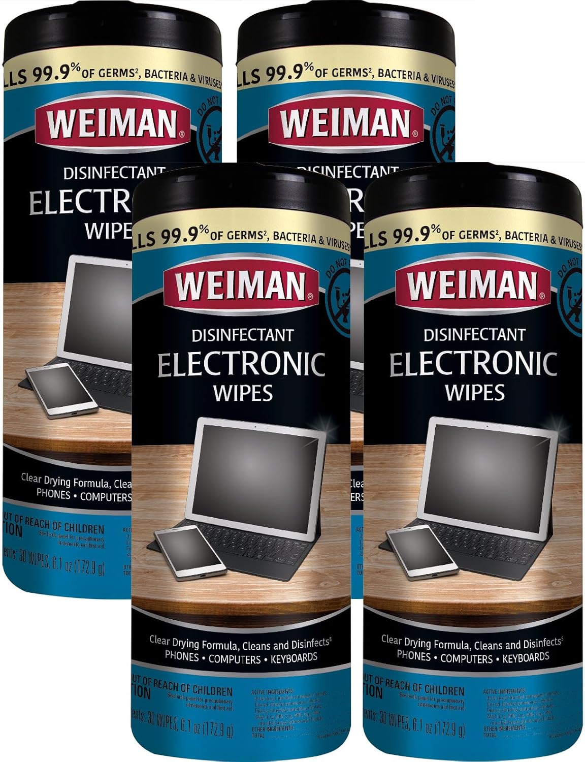Weiman Electronic Screen Cleaner Wipes - 4 Pack Clean Your Laptop, Computer, TV, and All Electronic Equipment - Electronic Wipes - 30 Count