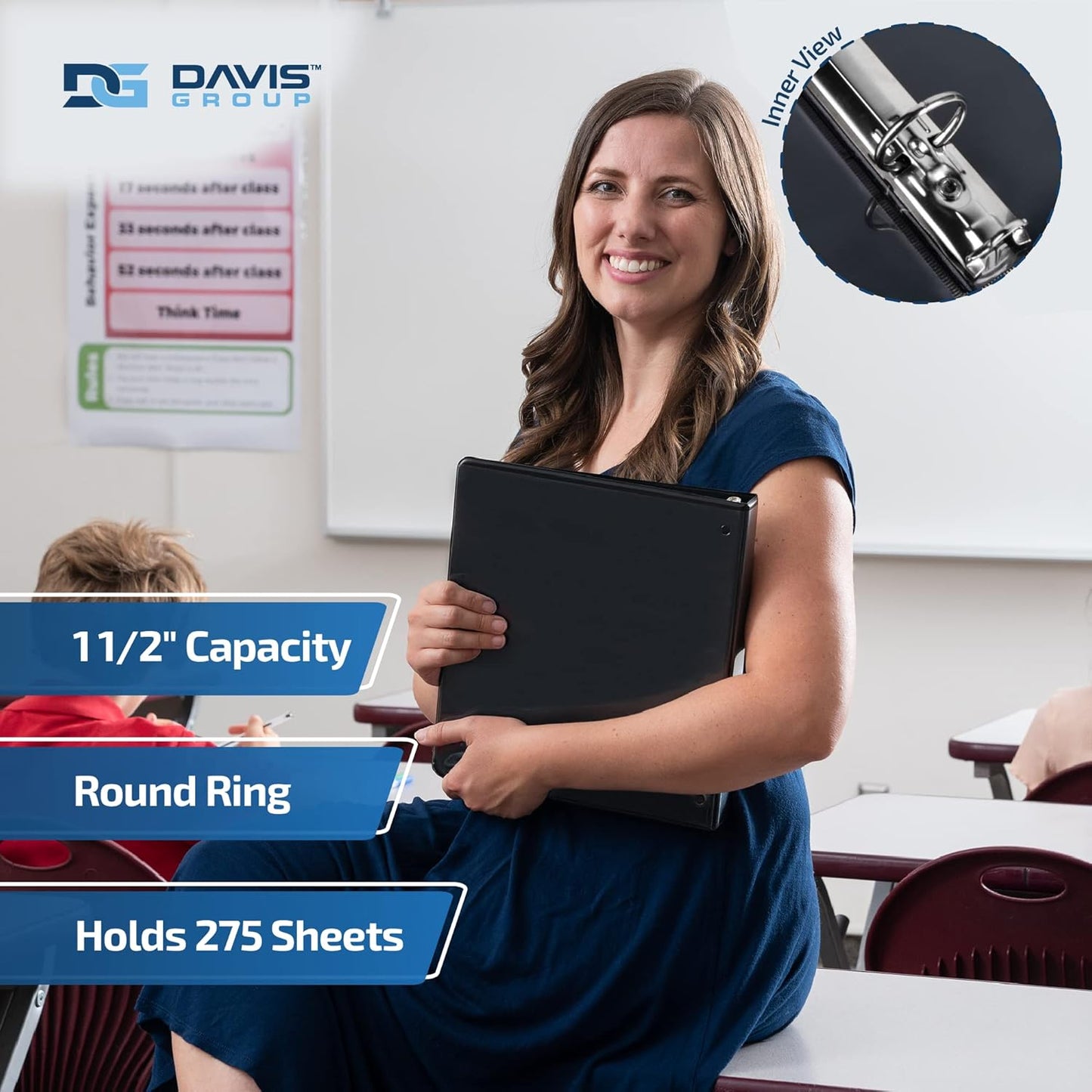 Easyview Premium 3-Ring Binders with Clear-View Covers and Round Rings, Binders for School or Office, 1 Inch, Pack of 4, Classic Colors