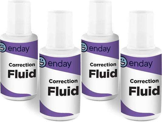 Enday White Out Liquid Correction Fluid, 7 fl. Oz. / 20 ml Foam Wand Applicator Quick Dry Liquid Paper Whiteout, Multi-Purpose Smooth Wite Out Corrector for Office, and Home, 4 Pack