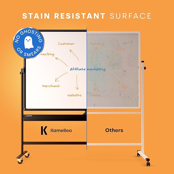 Rolling Dry Erase Board 96 x 46 - Large Portable Magnetic Whiteboard with Stand - Double Sided Easel Style Whiteboard with Wheels - Mobile Standing White Board for Office, Classroom & Home