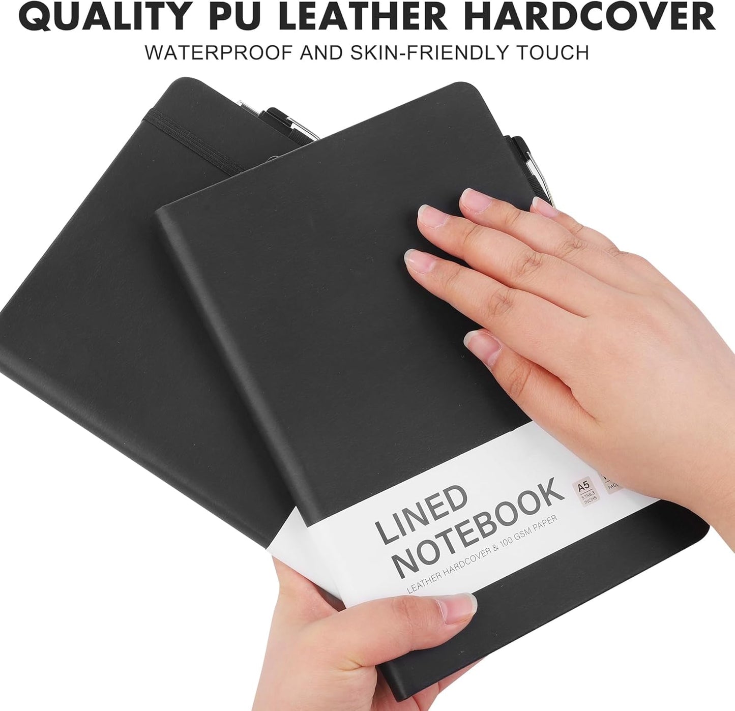 Aodaer 30 Set Lined Notebook Journals with Pens A5 Notebooks 100 GSM College Ruled Hardcover Notebook PU Leather Notepad with Pen Holder for Office School, 5.7 x 8.3 Inches, Black