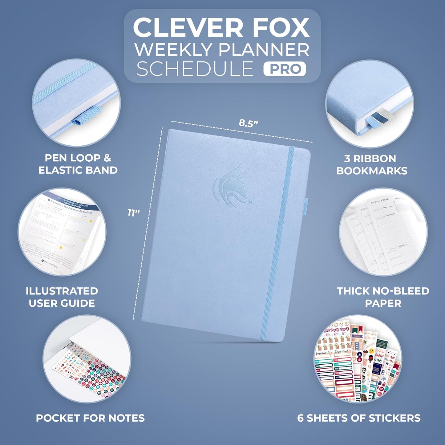 Clever Fox Planner PRO Schedule – Undated Weekly & Monthly Life Planner with Time Slots, Appointment Book & Daily Organizer, A4 (Periwinkle)