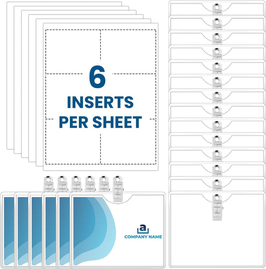 Eaasty Name Tags with Clips and Printable Inserts Clip On Name Badges Customizable Clear ID Badge Holder with Clips 3" x 4" Horizontal PVC for Meeting Seminar Show Event and Conference(50 Pack)