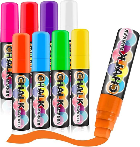 Window Chalk Markers for Cars Glass Washable, 8 Colors Jumbo Liquid Chalk Marker Pens with 15mm 3 in 1 Nib Wide Tip, Chalkboard Markers Car Window Paint Pen for Auto, Mirror, Poster, Business