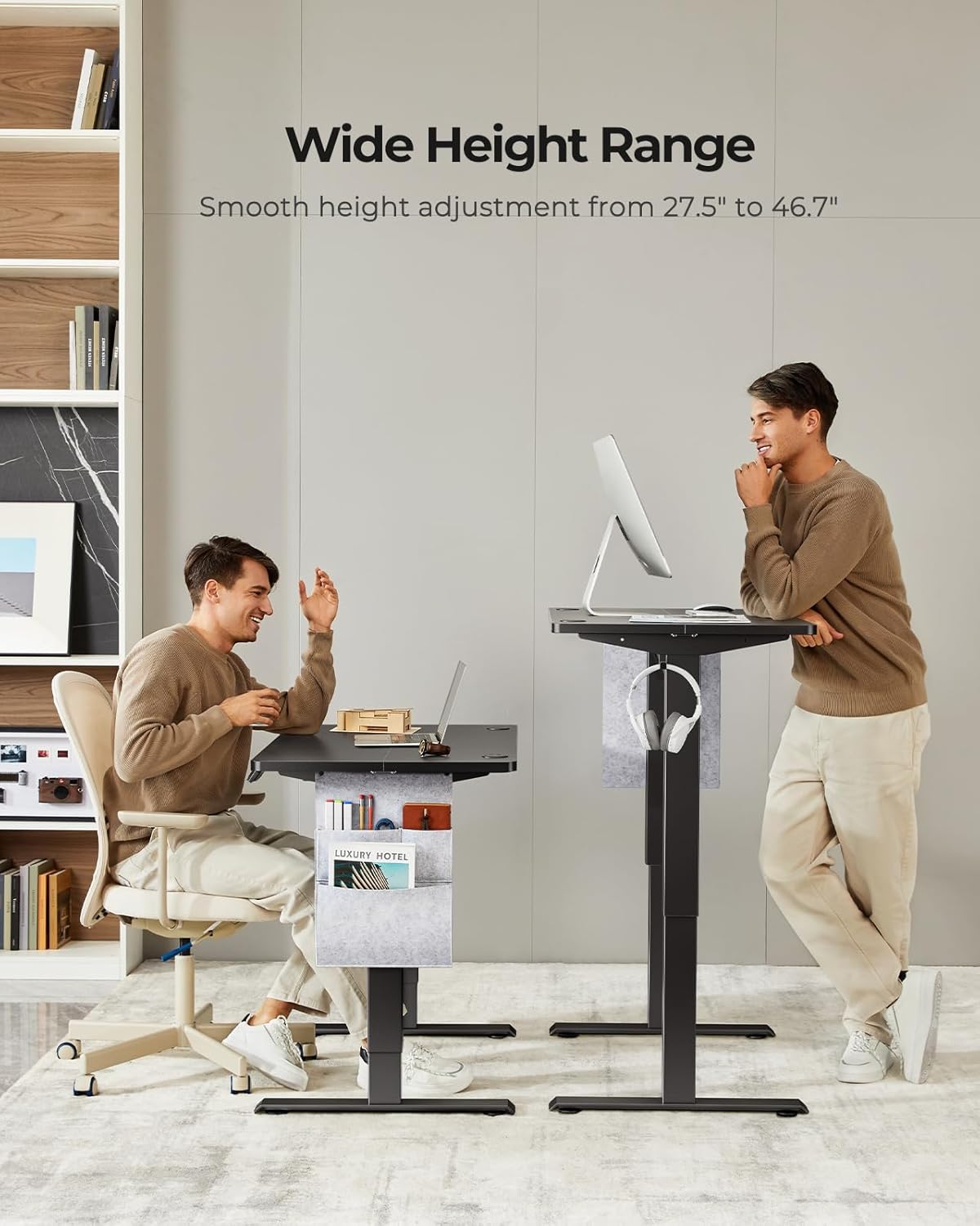 Marsail Electric Adjustable Height Standing Desk with Storage Bag, 48 * 24" Sit Stand Up Desk for Home Office,Computer Gaming Workstation, 4 Memory Height Settings,Cable Manager, and Headphone Hook