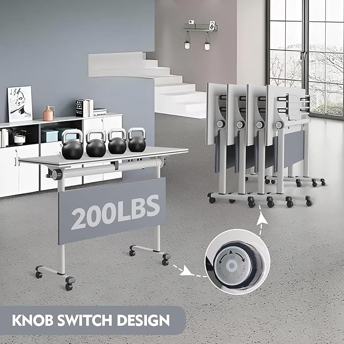 Conference Table,Folding Conference Tables Modern White Conference Room Table with Wheels, 2-10 Persons,for Office, Meeting Room (2, 1619YH, 55IN)