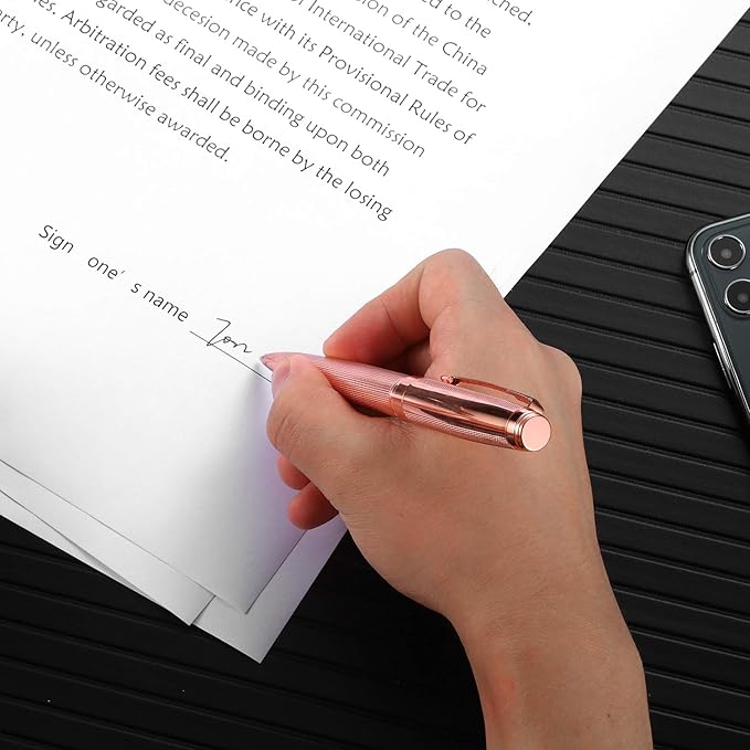 Ballpoint Pen with Gift Box for Men Women,Luxury Stainless Steel Retractable Pen Executive Home Office Use, and 2 Extra Refills Black Ink 1.0mm B2 (rose gold)