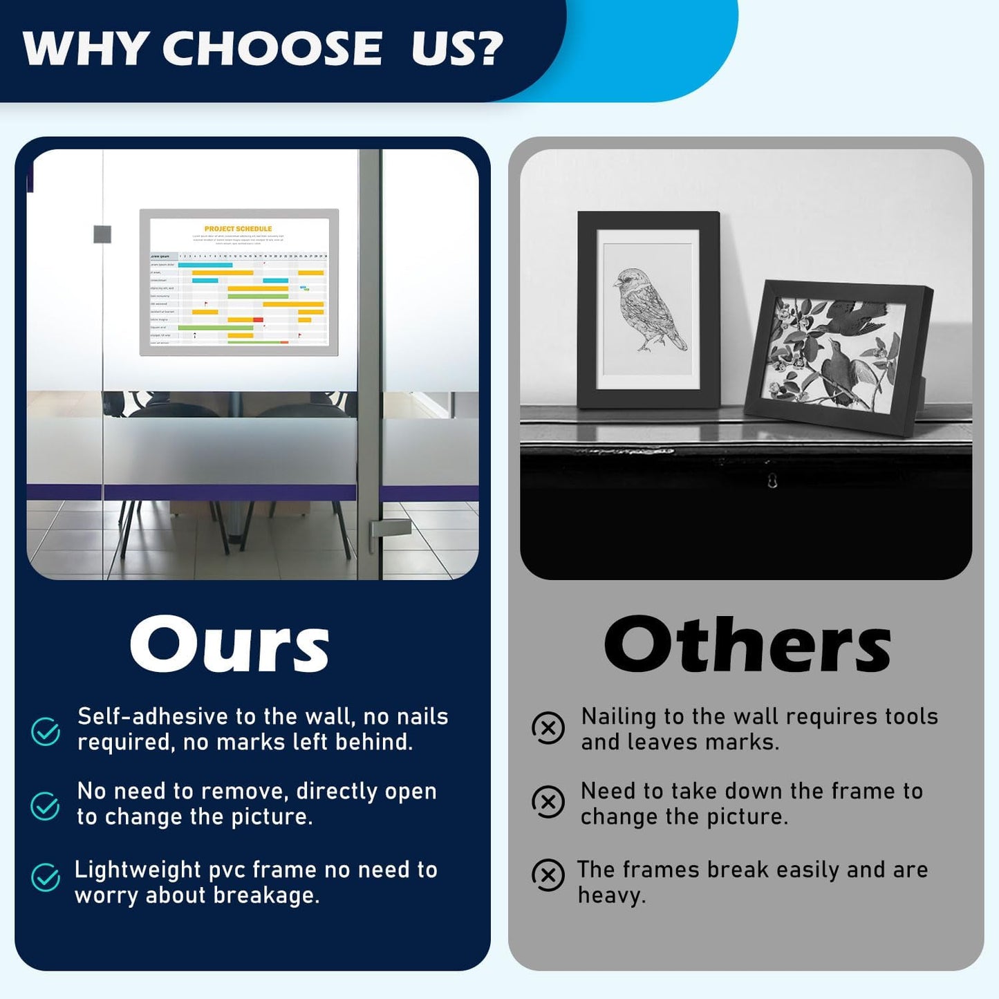 Magnetic Sign Holder - 8.5×11" Wall Mounted Self-Adhesive Magnetic Paper Holder, Transparent Wall Display Picture Frame with Silver Edge, Suitable for Office, Store, Mall, Home (8.5"x11" 12pack)