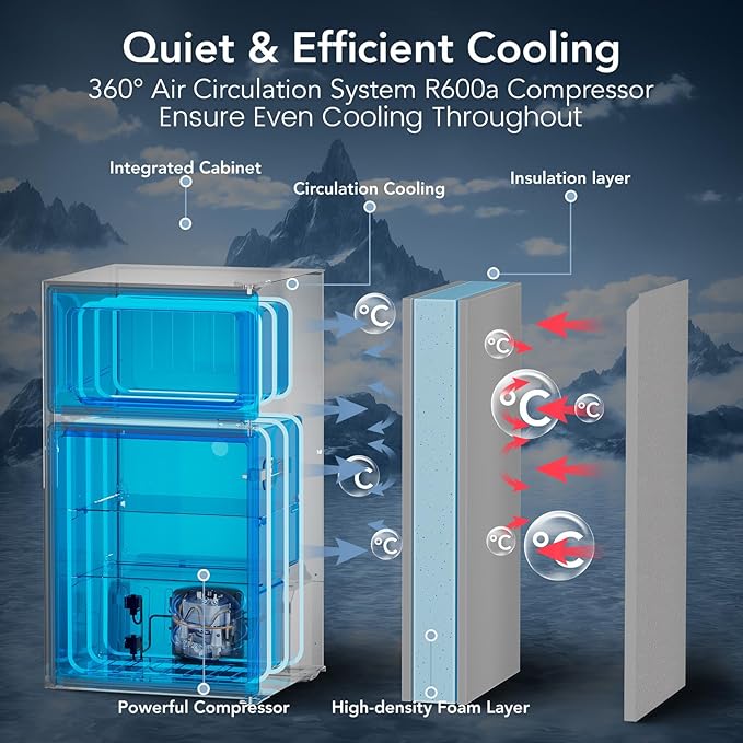 3.1 Cu.Ft Small Fridge with Freezer, Compact Refrigerator with 2 Doors, Mini Fridge with Adjustable Removable Glass Shelves for Bedroom, Dorm, Office or Apartment,Grey