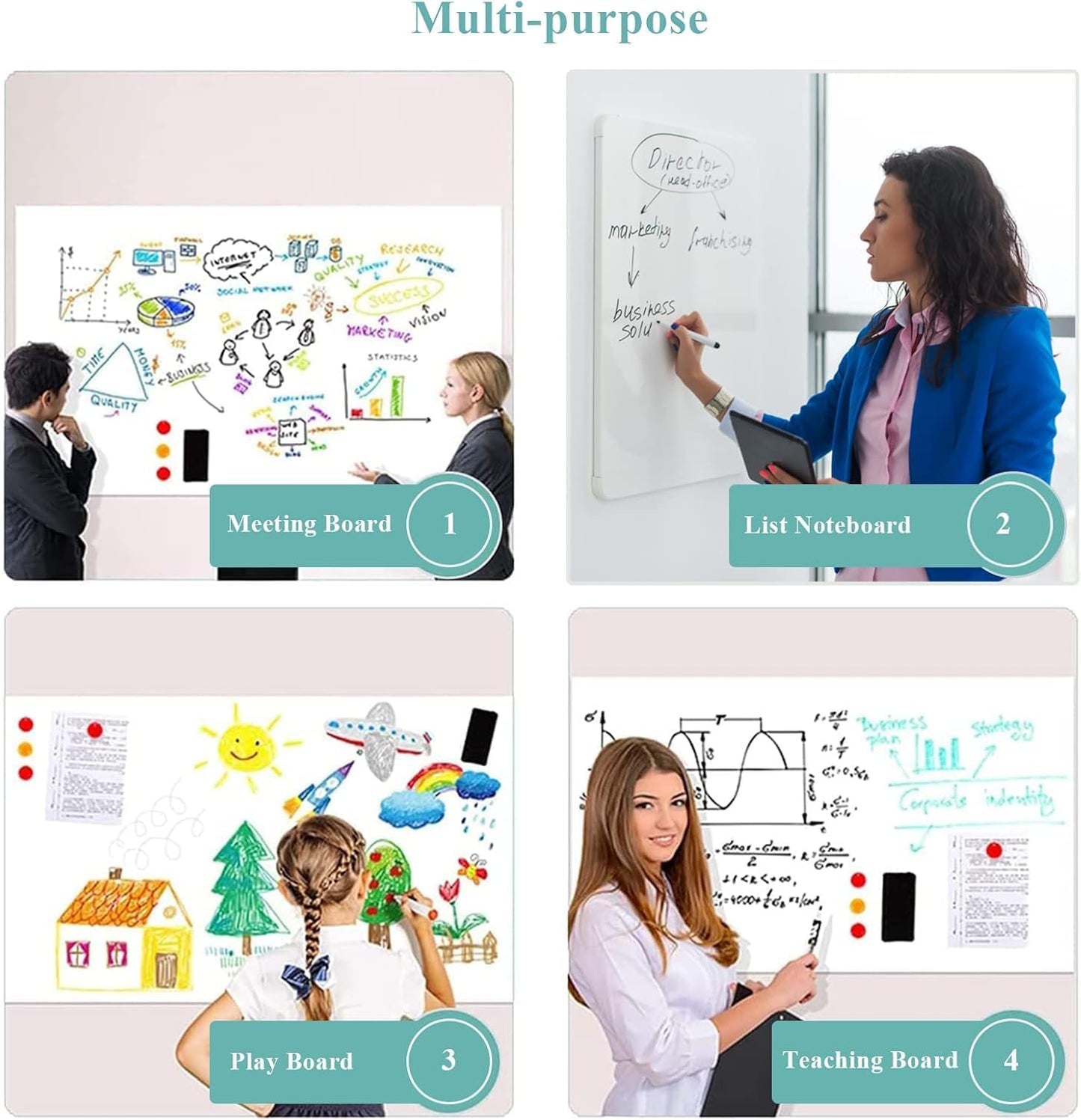 Magnetic Dry Erase Whiteboard Paper, 48" W x 36" H Self Adhesive Whiteboard for Wall, Easy to Write and Clean Dry Erase Board for Kids, Office, Home, with Marker, Magnetic Eraser and Magnets